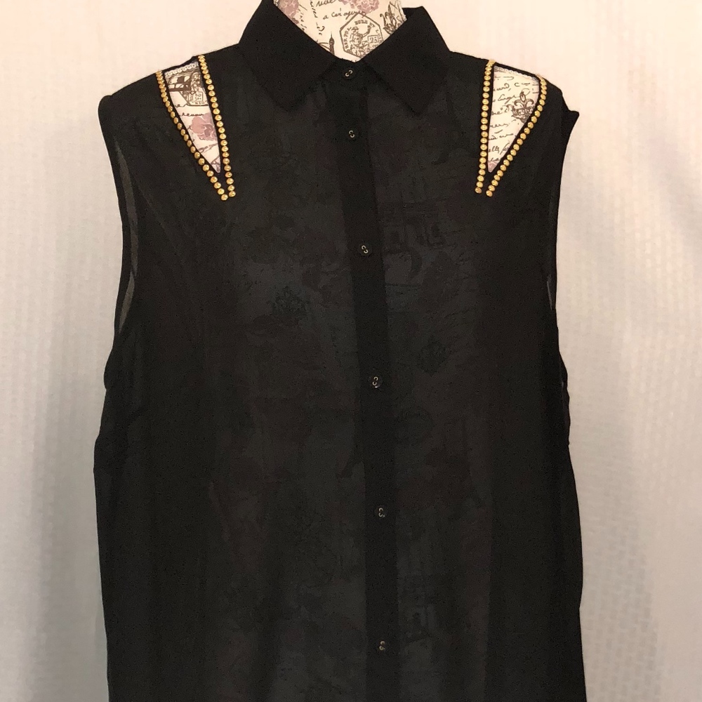 🔥 Black Sheer Blouse /Gold Accents